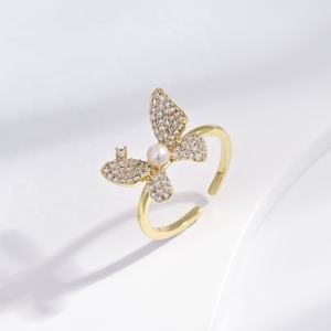 custom plata 925 sterling silver pearl vintage zircon <b>ring</b> fashion bow summer gold plated butterfly <b>adjustable</b> <b>rings</b> for women - Product Image 1