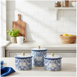 ชุดกระป๋องโลหะทรงกลมขนาด140มม. (3ชิ้น) โดยได้รับแรงบันดาลใจจาก azulejo รูปแบบการตกแต่งสีฟ้าและสีขาว - Product Image 3