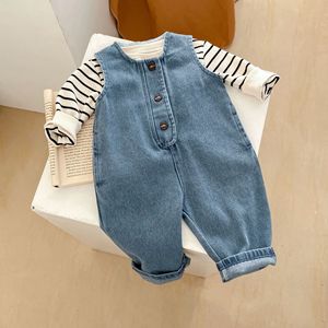 Collection Printemps 2025 – Ensemble 2 pièces décontracté unisexe pour bébés de 0 à 3 ans : Gilet en jean rayé respirant et pantalon long d'<span class=keywords><strong>escalade</strong></span> - Product Image 1