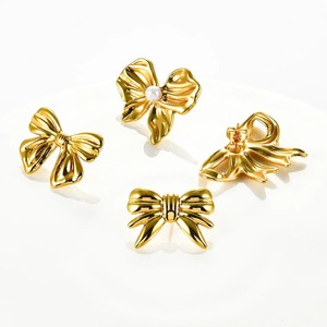 1 par de aretes de acero inoxidable con lazo dorado para mujeres y niñas, regalo para oficina/ carrera - Product Image 1