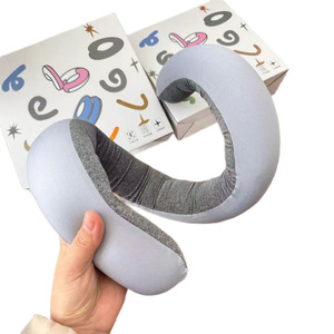 U-Shaped Travel <b>Pillow</b> 28x26x14cm Pink Gray Solid Color <b>Neck</b> Support For Airplane Car Nap Machine Washable - Product Image 3