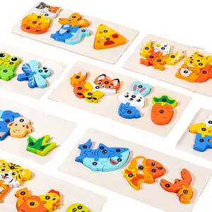 Educational Boys Girls Wooden Food Chain Toy Animal Shape Matching Blocks Game 3D Puzzle Blocks Toys