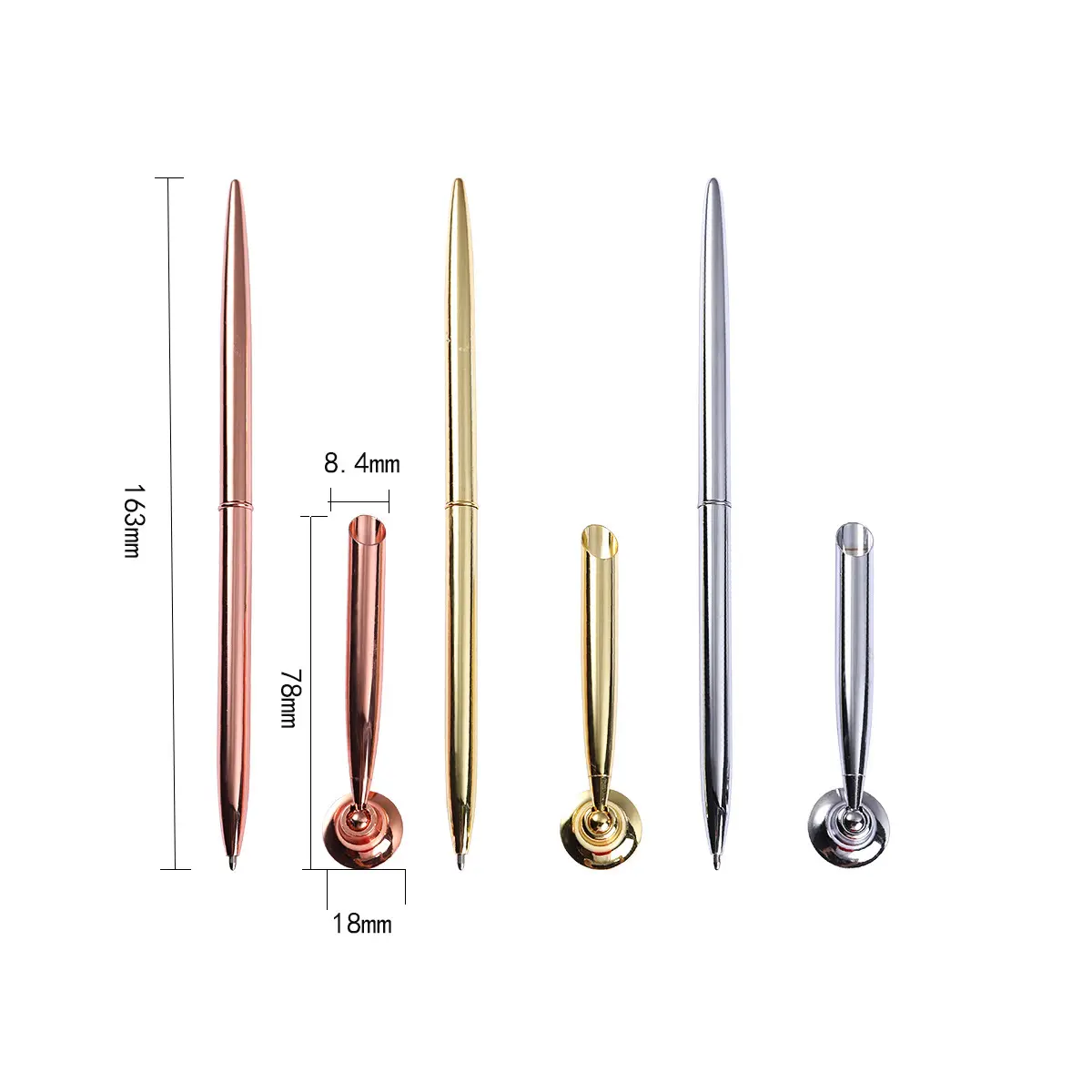 Accessory Desktop Holder Ball Point Swivel Stand Funnel Craft Slim Metal Retractable Lightweight Gold Silver Desk Pen
