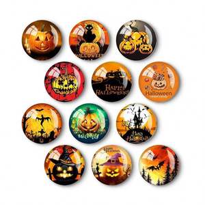 Décoration magnétique d'Halloween, 12 pièces, autocollant magnétique rond en verre pour réfrigérateur - Product Image 1