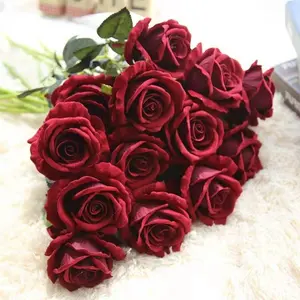 Искусственные Свадебные цветы, одна роза, шелковые цветы, настоящий сенсорный цветок розы