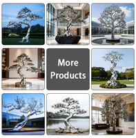 Sculpture d'arbre en métal d'intérieur, art de polissage en forme d'arbre de jardin, grande sculpture d'arbre en acier inoxydable pour plantes