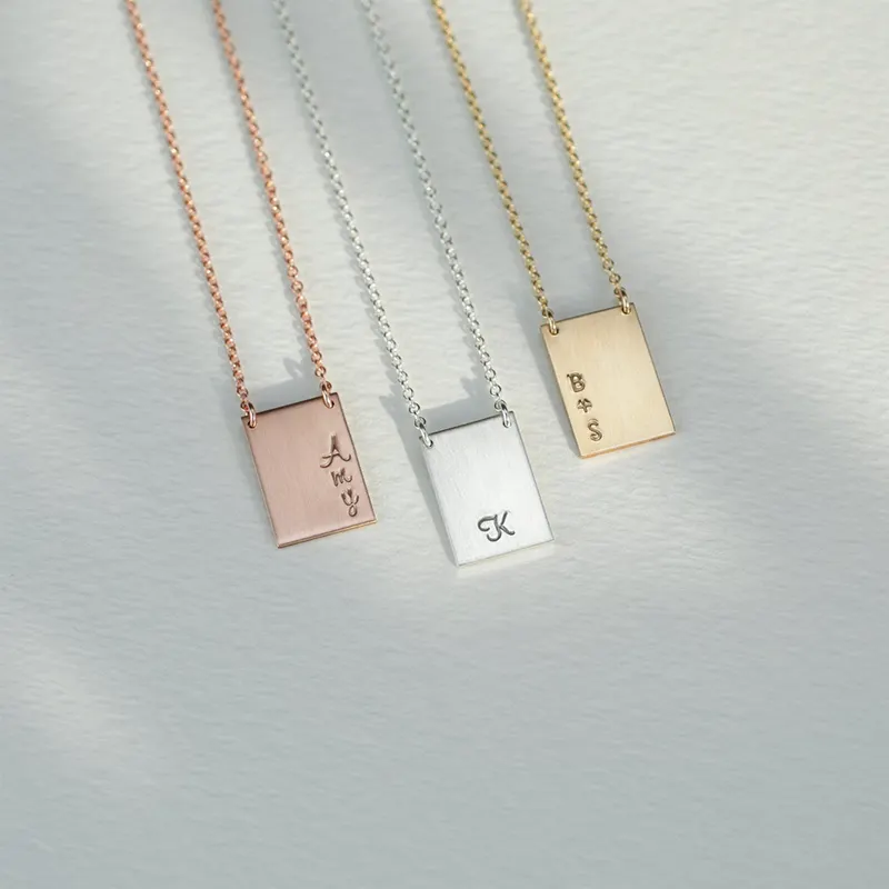 new arrivals fashion jewelry gold plated matte engraved personalized names words dainty rectangle disc necklace for women men