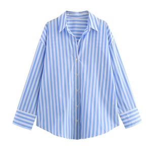 Chemisiers à manches longues à imprimé rayé, col rabattu, boutons, mode décontractée, hauts pour femmes - Product Image 1