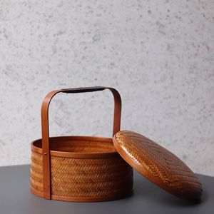 July 7th Woven Bamboo Food Container Round Handmade Vintage Gift Box For Tea Storage And Mooncake Present - Product Image 3