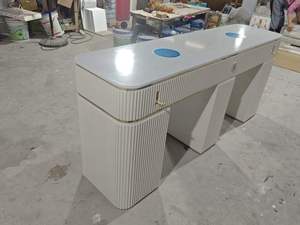 Contemporary <b>Nail</b> <b>Table</b> With Marble Top MDF Manicure Station For Salon Commercial Use - Product Image 4