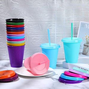 Vaso de Plástico Personalizado de 16oz/24oz, Libre de BPA, con Purpurina de Colores, para Bebidas Frías, Acrílico, Reutilizable, con <span class=keywords><strong>Tapa</strong></span> y Pajita - Product Image 5
