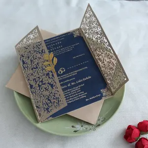 中国の安い招待状カスタムプリント高級レーザーカット封筒付き結婚式の招待状