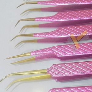 Pince à épiler d'extension de cils en acier inoxydable japonaise à paillettes roses pointues avec logo personnalisé 3D pour un volume russe durable - Product Image 4