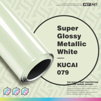 KUCAI PET Liner Glossy Super Glossy Metallic Putih Stiker Pembungkus Mobil Eksterior Vinyl 1.52*17m/roll Ukuran Dapat Disesuaikan