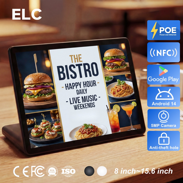 Restaurant Tabletop Menu Horizontal Android Tablet L-Shape PoE for Restaurant Tabletop Ordering & Digital Advertising