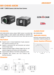 Caméra industrielle HIK ROBOT MV-CH040-A0CM, 4MP Mono, pour la numérisation de zone - Product Image 3