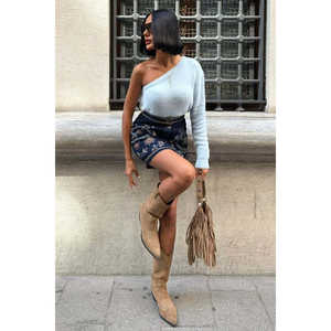 Suéter Sobe de una manga para mujer, suave, informal, anti-bolitas, azul - Product Image 6