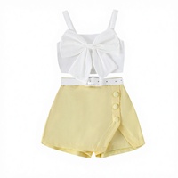 Ensemble de vêtements décontractés trois pièces pour filles YY Summer, couleur unie, débardeur à nœud halter, culottes irrégulières, ceinture, polyester/coton respirant