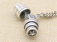 Collier pour homme en argent pur S925, style européen et américain, avec pendentif haltère et barre de musculation, chaîne de pull imposante