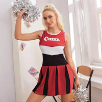 Costume de pom-pom girl rouge et noir pour femmes, robe de fête de carnaval, déguisement d'Halloween, uniforme de pom-pom girl