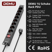 PDU de rack 1U efficace, 8 prises Schuko, interrupteur bipolaire, alliage d'aluminium T5, conforme RoHS, CE