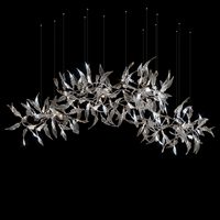 Lustre LED de style moderne, grand luminaire suspendu d'intérieur, lampe en verre artisanal en forme de feuille avec cadre en fer, télécommande, décoration de la maison
