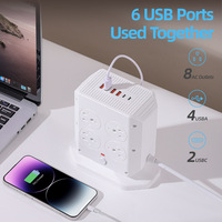 Multiprise tour standard américaine avec ports USB à charge rapide, rallonge multiprise 110V, station de charge pour la maison et le bureau