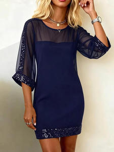 แฟชั่นฤดูใบไม้ผลิและฤดูร้อนปี 2026 สไตล์ยุโรปและอเมริกา ชุดเดรสผู้หญิงเซ็กซี่ผ้าตาข่ายปักเลื่อมทรงเข้ารูป - Product Image 4