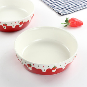 Free shipping on handmade New Year ceramic tableware, cute fruit-themed embossed strawberry fruit <b>plate</b>, <b>large</b> capacity bowl, - Product Image 1
