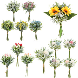 Hand-Tied <b>Artificial</b> <b>Bouquet</b> Sunflower Pingpong Chrysanthemum Eucalyptus Wedding Hand Flower Wholesale - Product Image 1