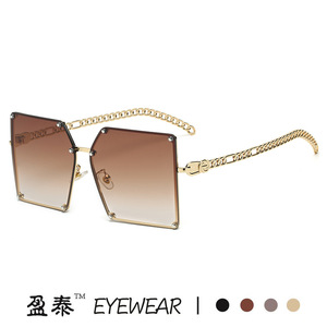 G Brand Large Square <b>Sunglasses</b> <b>Gold</b> Frame <b>Chain</b> Temples UV400 Unisex Street Style - Product Image 4