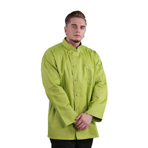 Chaqueta de chef hecha a medida verde de mezcla de algodón y poliéster de manga larga que absorbe la humedad - Product Image 6