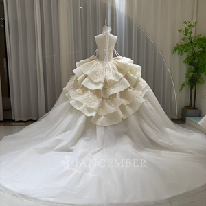 Lsoy060 Luxury Ivory 3D Rose Ruffled <b>Wedding</b> Dress Beaded Bodice Tulle Ball Gown Veil Bridal Made To Measure Jancember - Product Image 5