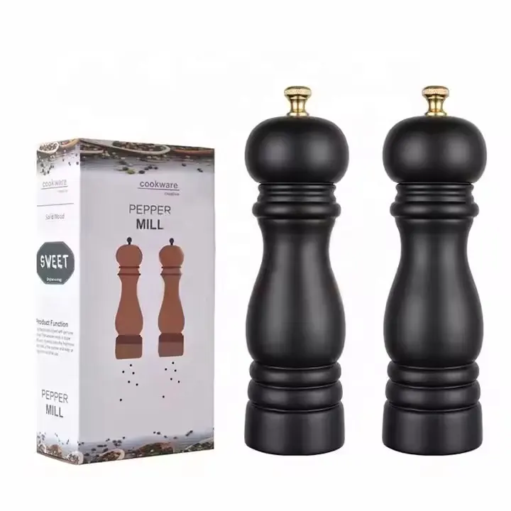 Yj Prachtige Aangepaste Handmatige Zout-En Pepermolen Set Mini Zwarte Houten Specerijen Slijpmachine Molen En Zoutmolen Shakers