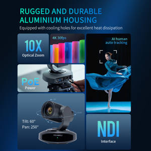 Caméra de conférence FEELWORLD NDI10X, 4K NDI, <span class=keywords><strong>zoom</strong></span> 10x, suivi IA, HDMI USB, prise <span class=keywords><strong>en</strong></span> charge PoE, pour salle de <span class=keywords><strong>réunion</strong></span> d'entreprise - Product Image 2