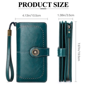 For Boshiho Durable Genuine Leather Women's Wallet Open Closure Long RFID <b>Clutch</b> Purse Vintage Floral Mobile Phone Bags for Men - Product Image 4