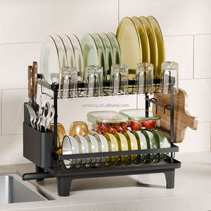 WIREKING Égouttoir à vaisselle pliable à 2 niveaux pour évier avec support pour planche à découper et porte-ustensiles - Product Image 2