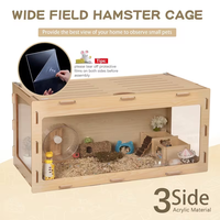 Cage en bois pour hamster, grand enclos pour hamsters avec fenêtre en acrylique et dessus ouvrable, cage pour petits animaux pour cochon d'Inde