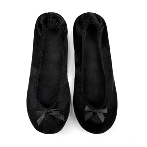 Nuove scarpe da regalo per gli ospiti <span class=keywords><strong>ballerine</strong></span> pieghevoli da <span class=keywords><strong>donna</strong></span> in velluto nero con nastro scarpe basse da festa pantofole - Product Image 3