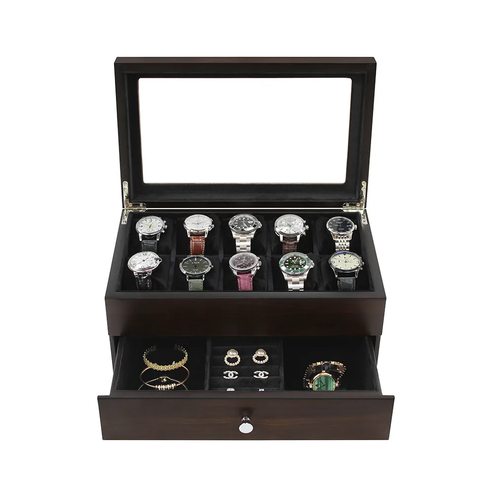 Luxury Mens Jewelry Box Watches Box Twin Drawer Custom Cork Wood Box for Watches