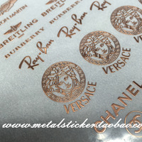 Autocollant métallique à transfert 3D personnalisé, logo creux, personnalisé, décalcomanie, nom de marque, feuille dorée uv holographique, étanche, DIY bricolage