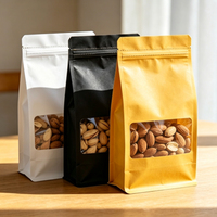 Sachet Doypack Personnalisé en Papier Kraft à Huit Soudures Latérales, Anti-humidité, avec Fenêtre Transparente et Fermeture Zip Refermable pour Noix, Thé, Grains et Snacks