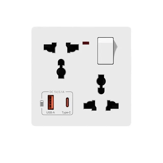 KESHIQI USB Charging 16A Multifunctional Switch Control Fireproof PC 86 Type Wall Power Universal 1Gang Six-Hole Socket