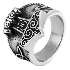 Yunnique-Anillo de acero inoxidable con diseño geométrico de animales para hombre, estilo vikingo, nórdico, Odin, Thor, martillo, joyería de regalo - Product Image 5