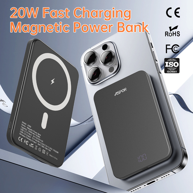 Portable 5000mAh Power Bank 15W Wireless Charger PD20W Fast Charge Dual Output Battery Pack for OEM ODM B2B Supplier A388