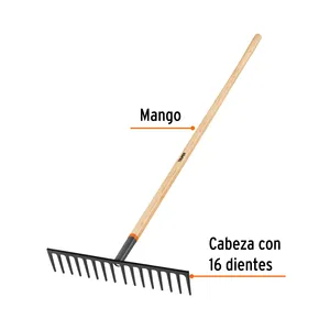 Truper 60 'Mango Rastrillo recto reforzado con 16 dientes Herramienta de jardín duradera - Product Image 2