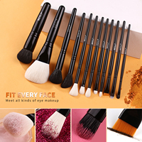 Ensemble de pinceaux de maquillage professionnels noirs personnalisés, 12 pièces, poils de chèvre naturels, manche en bois, pinceau à raser pour le visage, étiquette privée