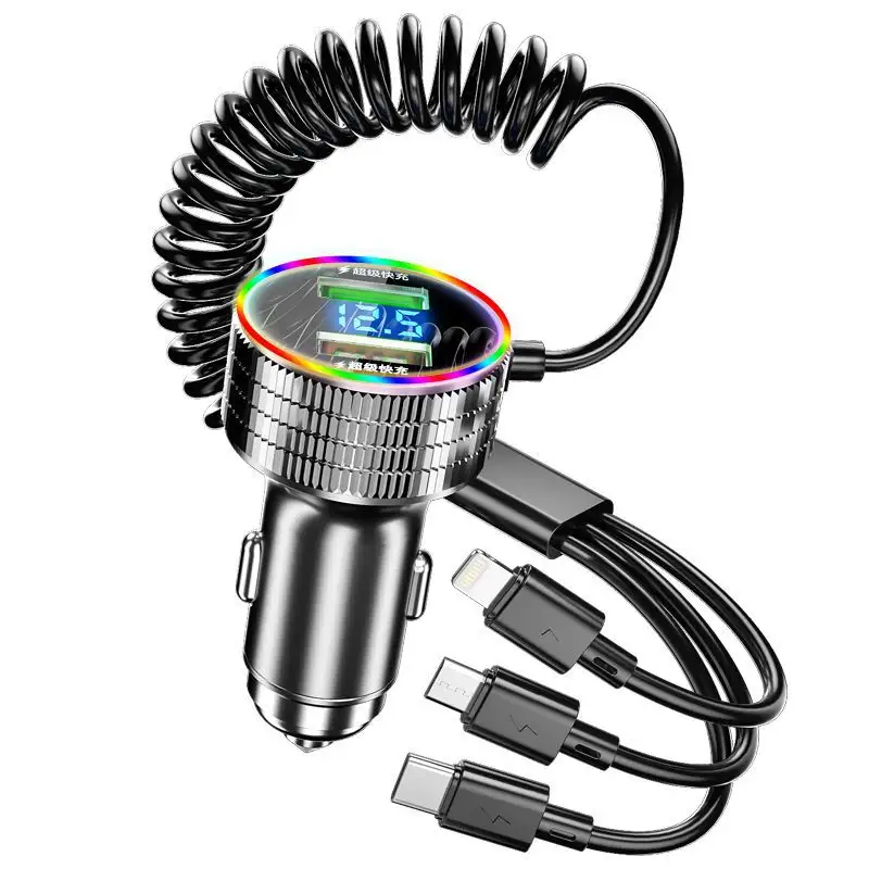 Preço de fábrica 320W USB Car Charger com cabo 5in1 Fast Car Charging Adapter para iPhone 15 14 Pro Max para Samsung