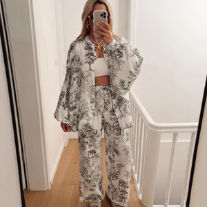 <span class=keywords><strong>Pigiama</strong></span> da <span class=keywords><strong>Donna</strong></span> in <span class=keywords><strong>Cotone</strong></span> Stampato Traspirante con Cardigan e Bottoni, Abbigliamento da Notte Femminile Disponibile - Product Image 4