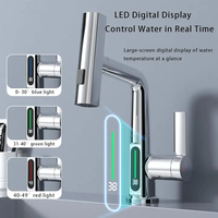 Robinet de cuisine noir multifonctionnel en promotion, design moderne, mitigeur intelligent extractible avec LED, économie d'eau, eau chaude et froide